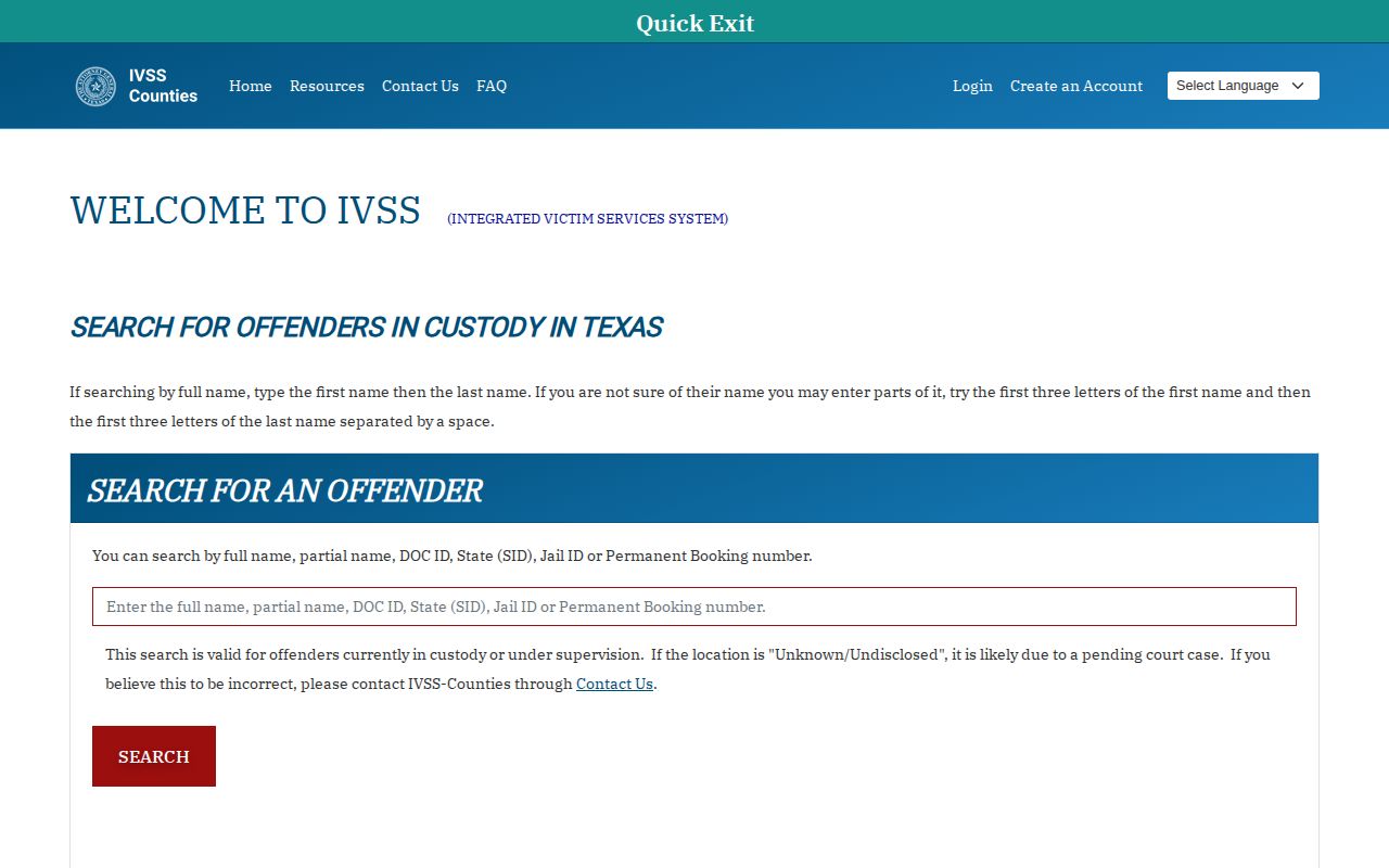 Duval County VINELink release check in Texas IVSS-Counties