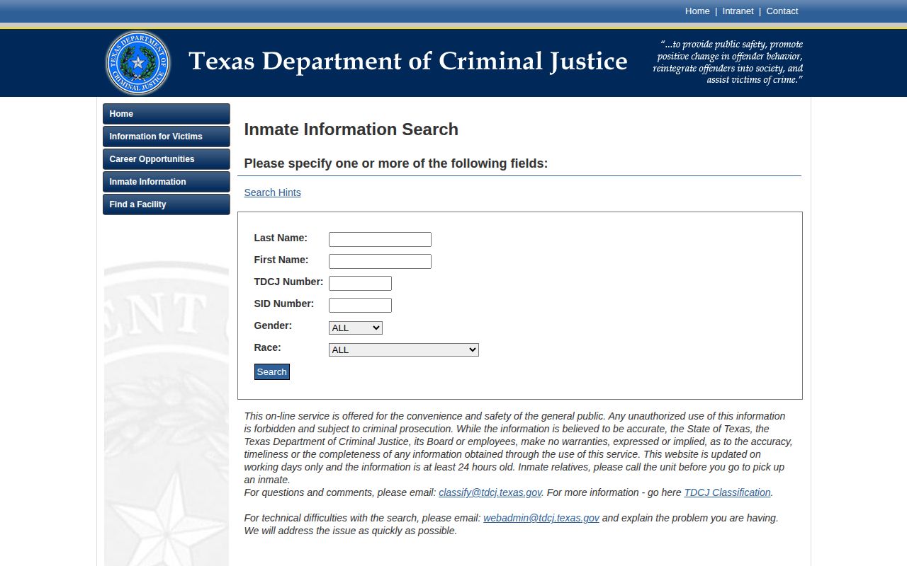 TDCJ search for Duval County released inmate records